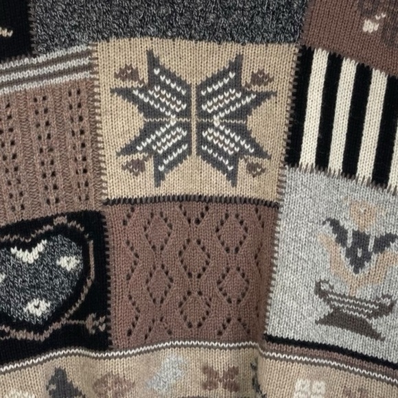 Vintage Eddie Bauer Patchwork Cable Crochet Knit Sweater Cozy Nordic Design Sz.L - Picture 8 of 12